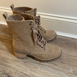 Tan Lace-Up Ankle Boots